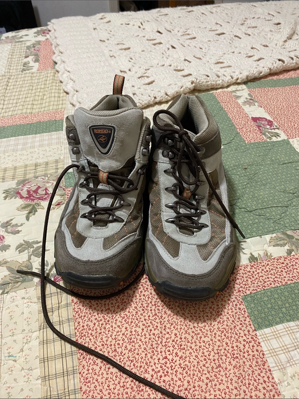 Women Olive, gray and orange Hiking Boots Outdoor Trail Shoes